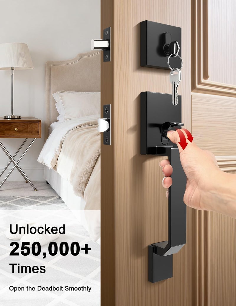 Tinewa Black Square Front Door Handle with Classic Door Lever and Single Cylinder Deadbolt, Upgrated Exterior Entry Door Lock, Reversible for Left & Right Handed 1 Pack - Image 4